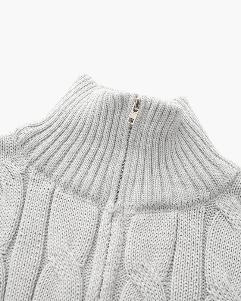 Cable Knit Cotton Half Zip Sweater Set of 3 Light Gray 3