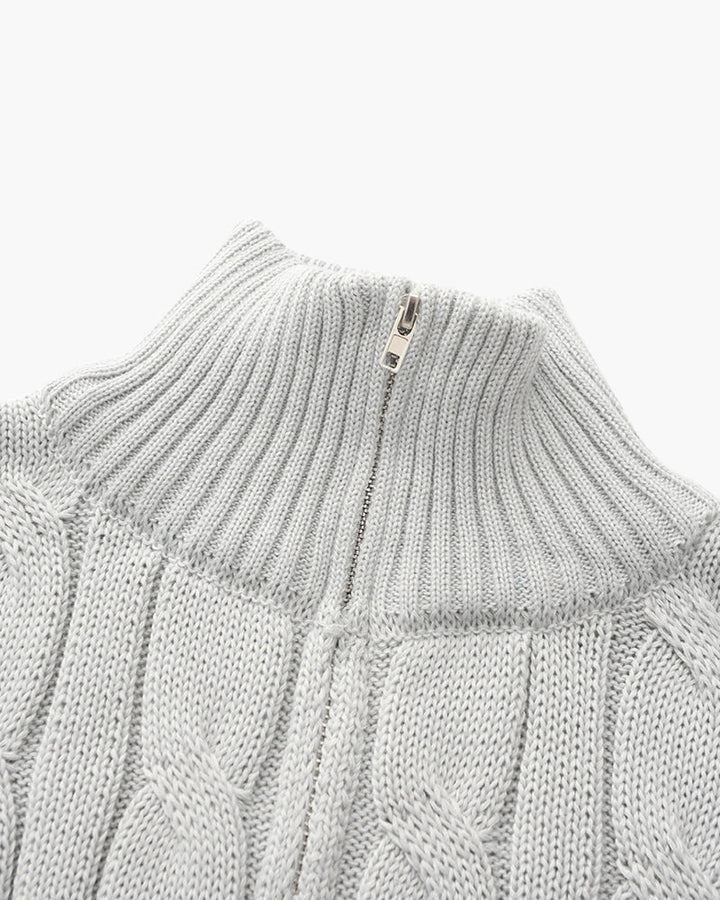 Cable Knit Cotton Half Zip Sweater Set of 3 Light Gray 3