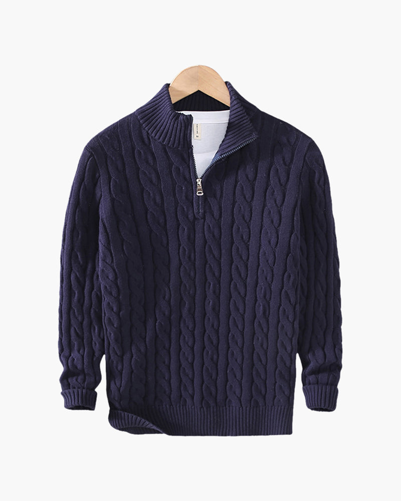 Cable Knit Cotton Half Zip Sweater Set of 3 Navy 1