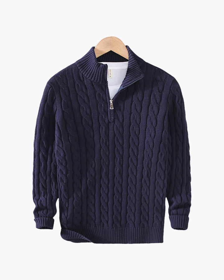 Cable Knit Cotton Half Zip Sweater Set of 3 Navy 1