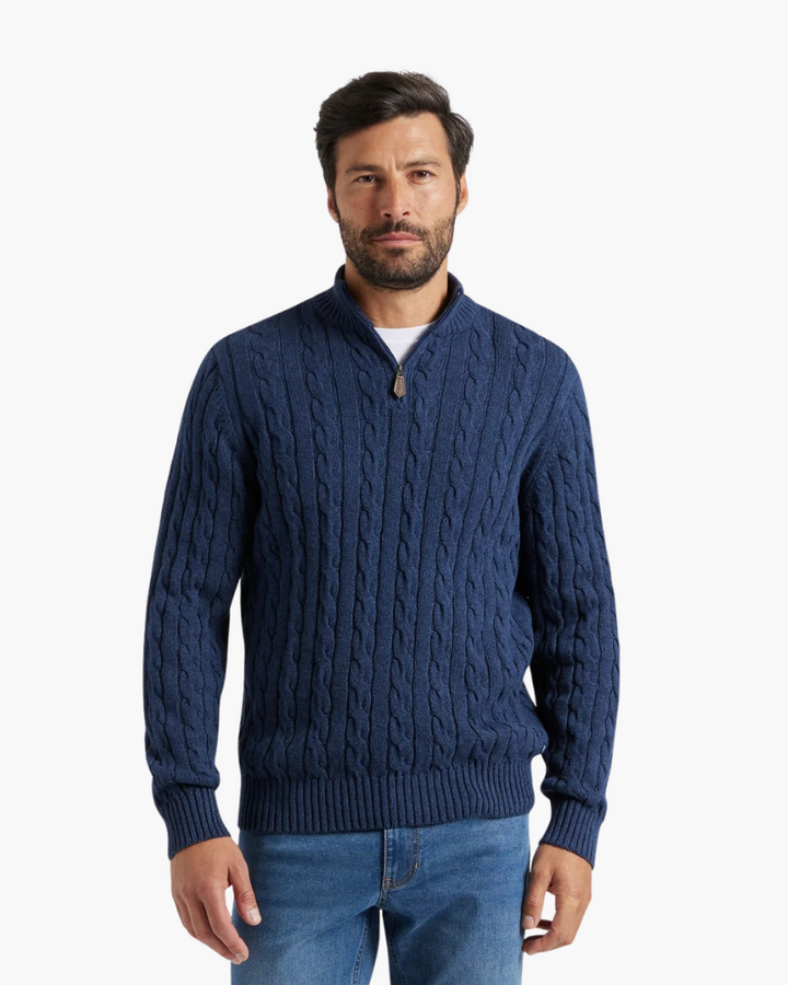 Cable Knit Cotton Half Zip Sweater Set of 3 Navy 2
