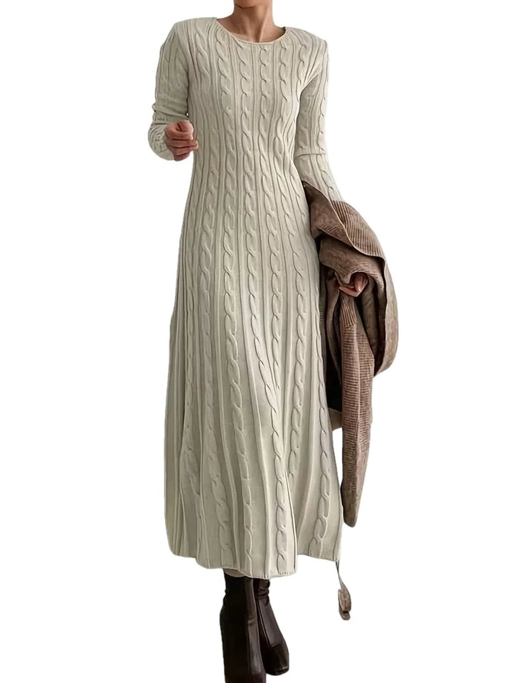 Cable Knit Maxi Sweater Dress Long Sleeves on white