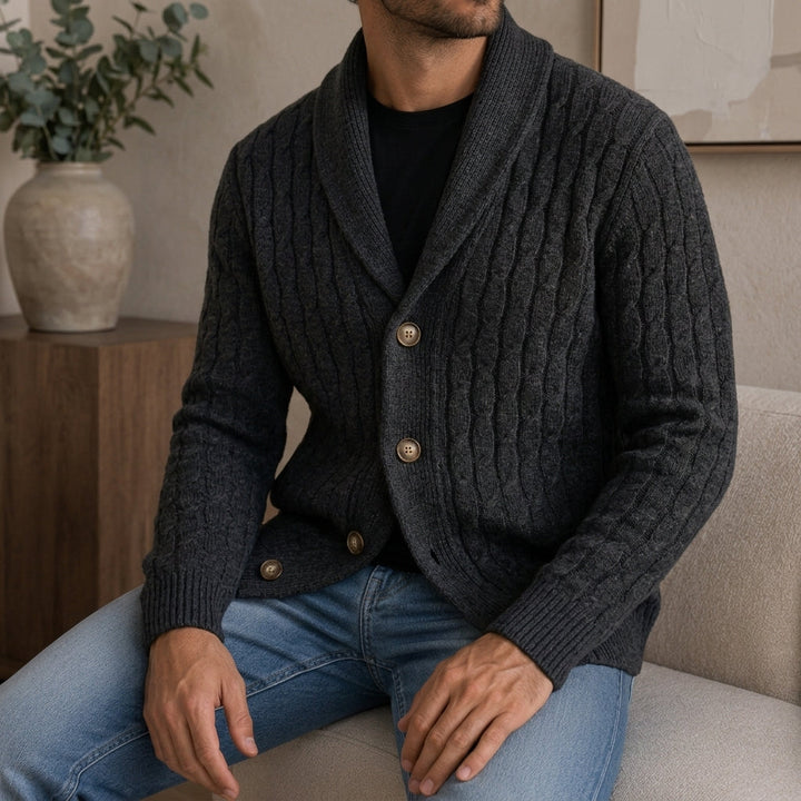 Cable Knit Wool Blend Shawl Collar Cardigan Set of 3 Black 1