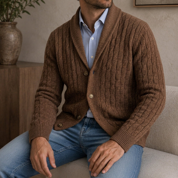 Cable Knit Wool Blend Shawl Collar Cardigan Set of 3 Brown 1