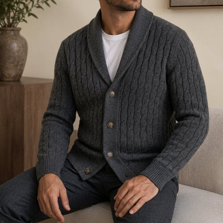 Cable Knit Wool Blend Shawl Collar Cardigan Set of 3 Charcoal 1