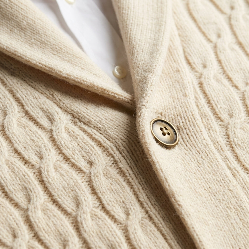 Cable Knit Wool Blend Shawl Collar Cardigan Set of 3 Cream 2