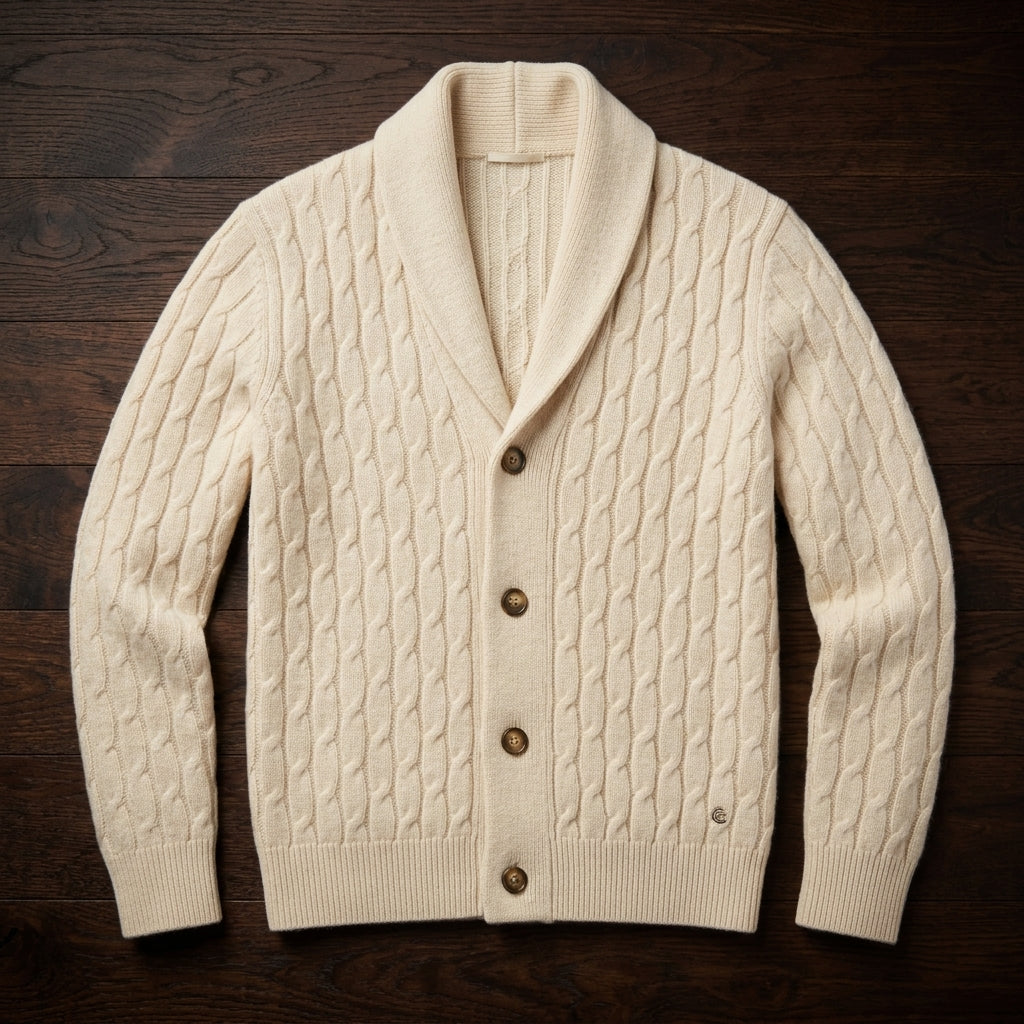 Cable Knit Wool Blend Shawl Collar Cardigan Set of 3 Cream 3