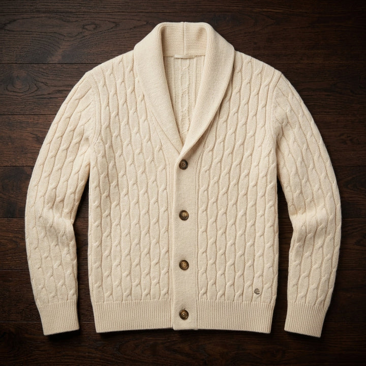 Cable Knit Wool Blend Shawl Collar Cardigan Set of 3 Cream 3