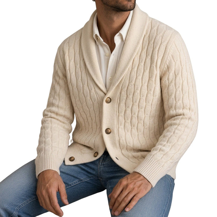 Cable Knit Wool Blend Shawl Collar Cardigan Set of 3 on white