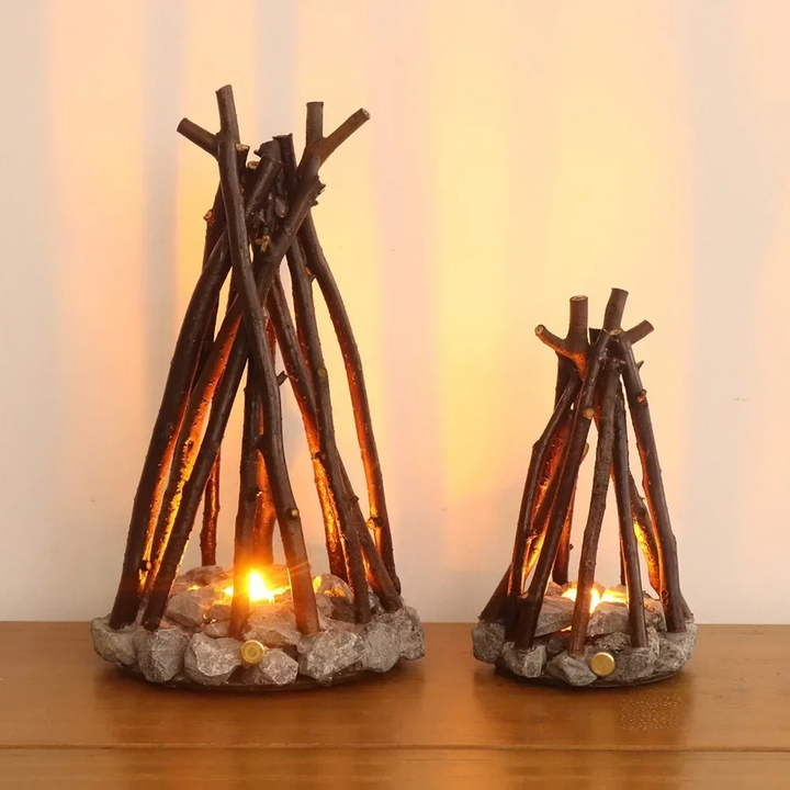 Campfire LED Lamp Rechargeable with Twig and Stone Base 1