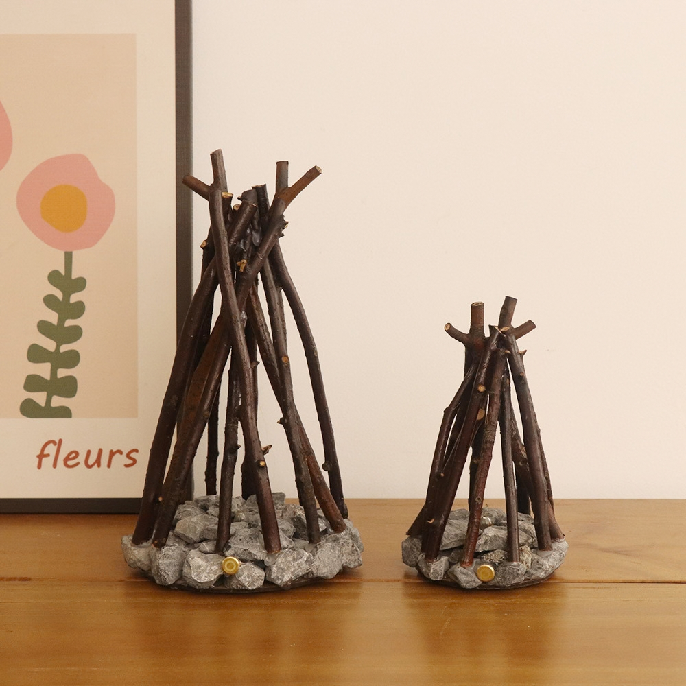 Campfire LED Lamp Rechargeable with Twig and Stone Base 2