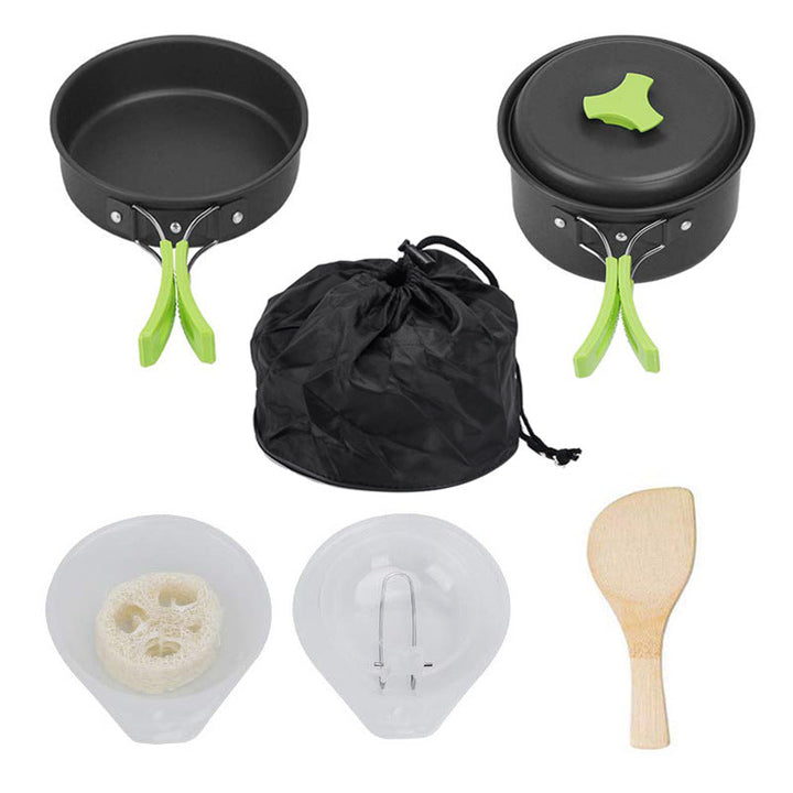 Camping Cookware Set Pot and Pan with Bag Green 1