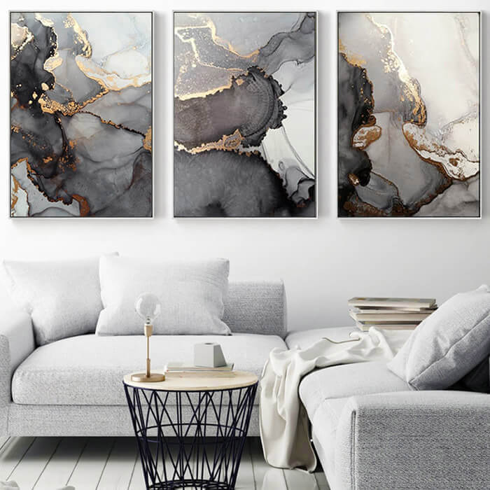 Canvas Wall Art Black and Gold Marble Prints Set of 3 Unframed 4