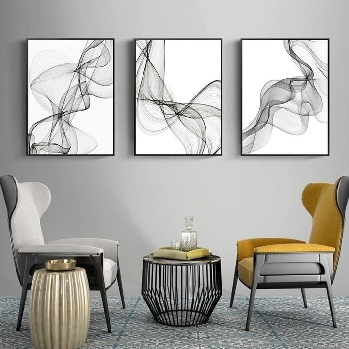 Canvas Wall Art Black Wave Line Prints Set of 3 Unframed 4