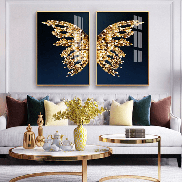 Canvas Wall Art Gold Butterfly Wing Prints Set of 2 Unframed 3