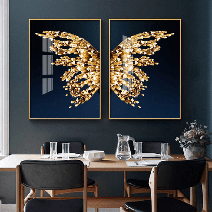 Canvas Wall Art Gold Butterfly Wing Prints Set of 2 Unframed 4