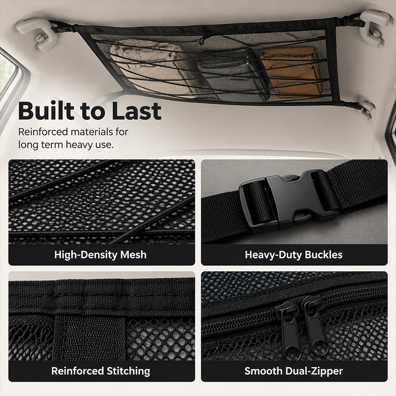 Car Ceiling Cargo Net with Zipper and Buckles 2
