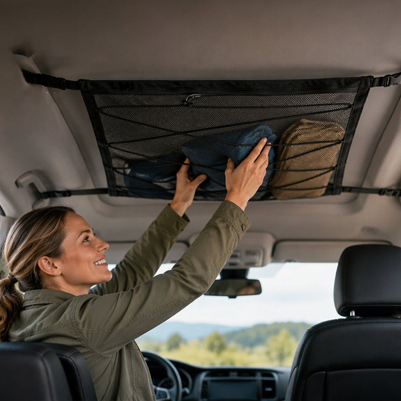 Car Ceiling Cargo Net with Zipper and Buckles 4