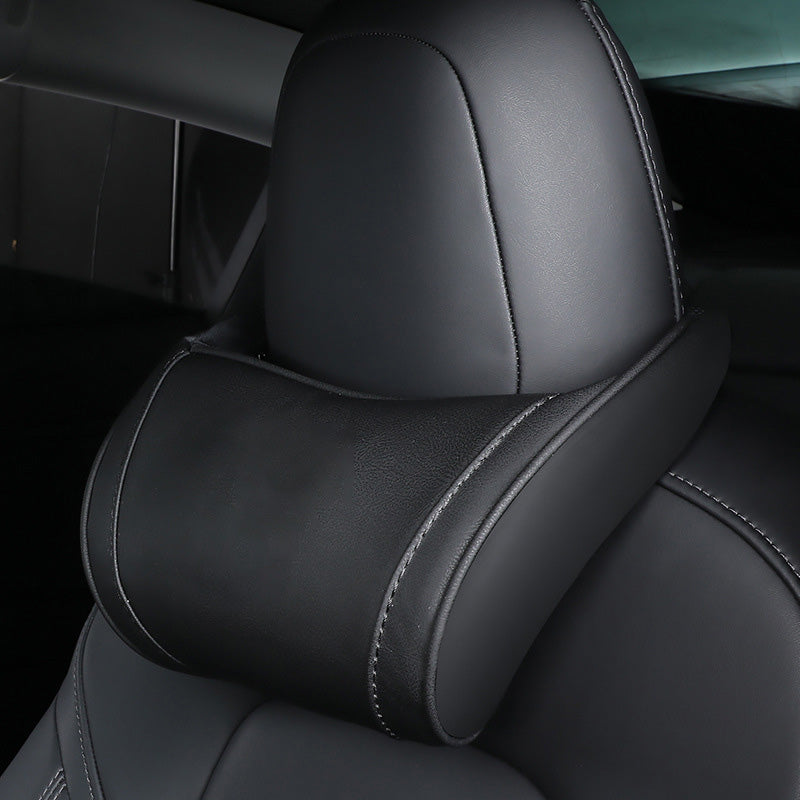 Car Headrest Pillow Memory Foam Microfiber Leather Black 1