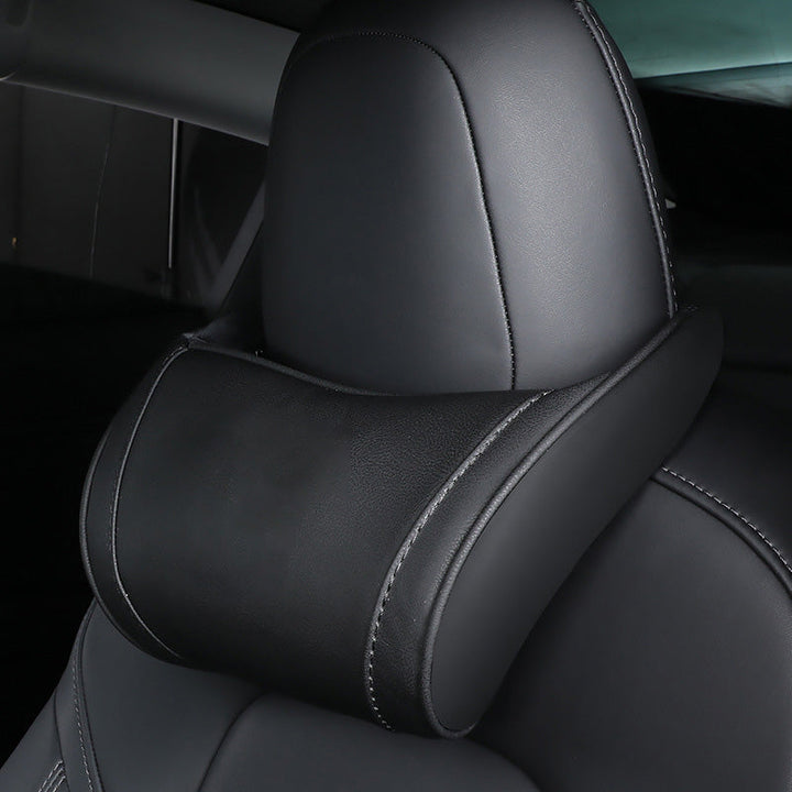 Car Headrest Pillow Memory Foam Microfiber Leather Black 1