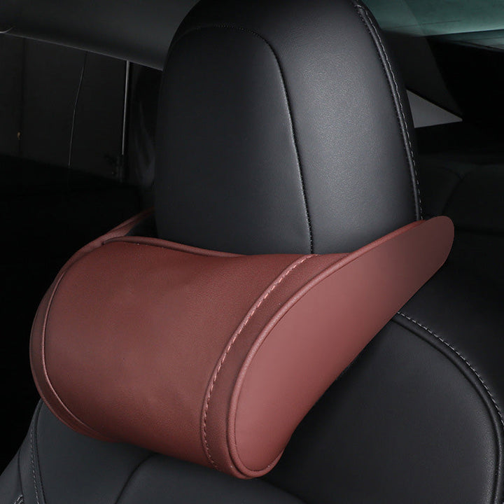 Car Headrest Pillow Memory Foam Microfiber Leather Coffee 1