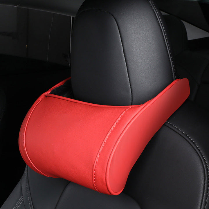 Car Headrest Pillow Memory Foam Microfiber Leather Red 1