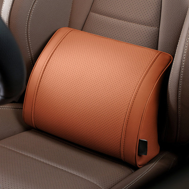 Car Lumbar Pillow Memory Foam PU Leather Orange 1
