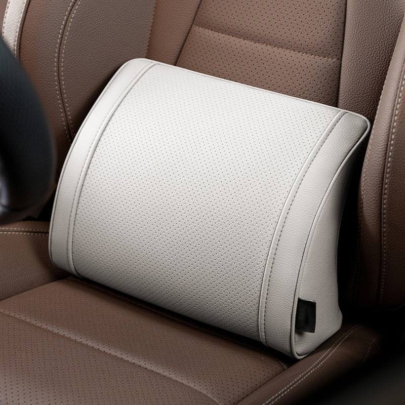 Car Lumbar Pillow Memory Foam PU Leather White 1