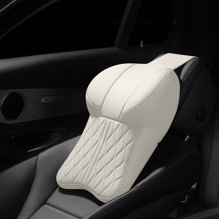 Car Seat Headrest Pillow Faux Leather with Memory Foam Beige 1