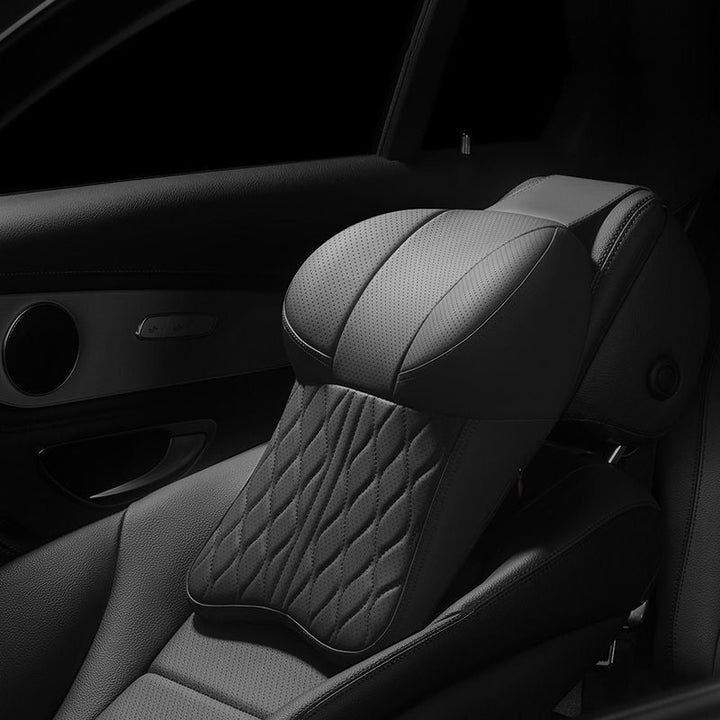 Car Seat Headrest Pillow Faux Leather with Memory Foam Black 1
