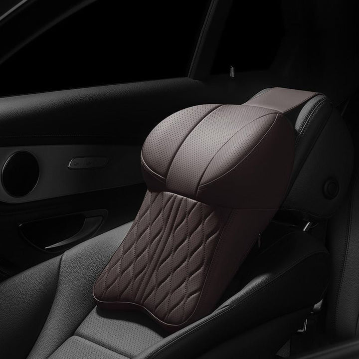 Car Seat Headrest Pillow Faux Leather with Memory Foam Brown 1