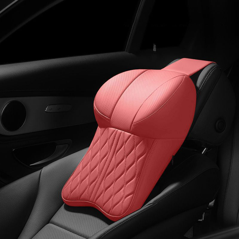 Car Seat Headrest Pillow Faux Leather with Memory Foam Red 1