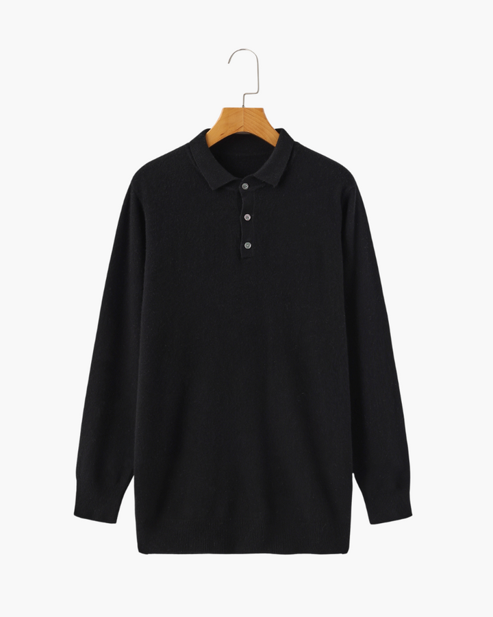 Cashmere Knit Long Sleeve Polo Sweater Black 1