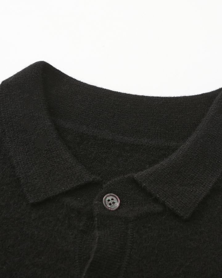 Cashmere Knit Long Sleeve Polo Sweater Black 3