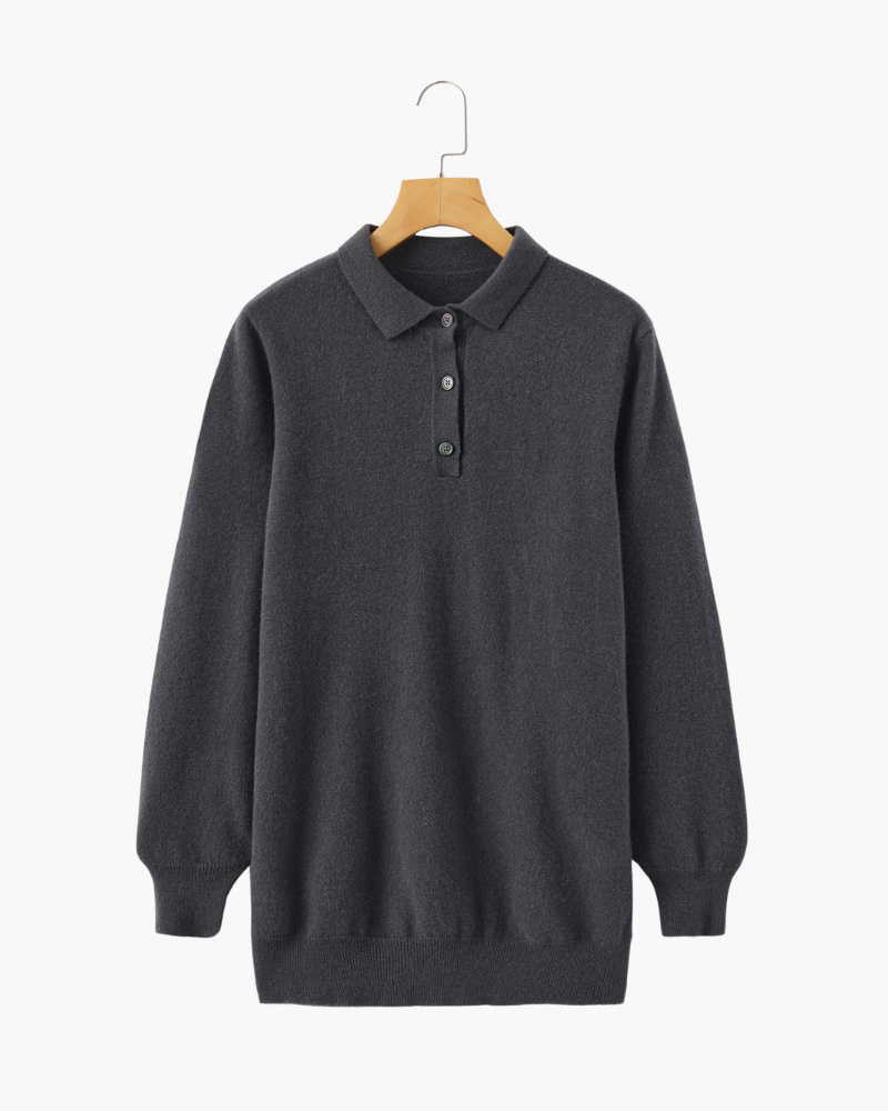 Cashmere Knit Long Sleeve Polo Sweater Dark Gray 1