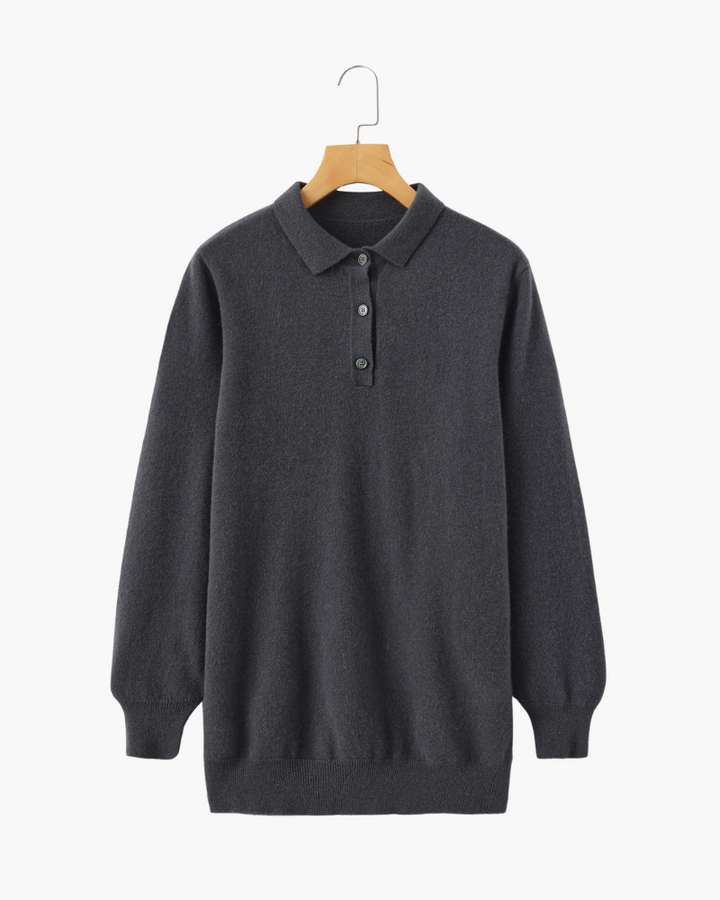 Cashmere Knit Long Sleeve Polo Sweater Dark Gray 1