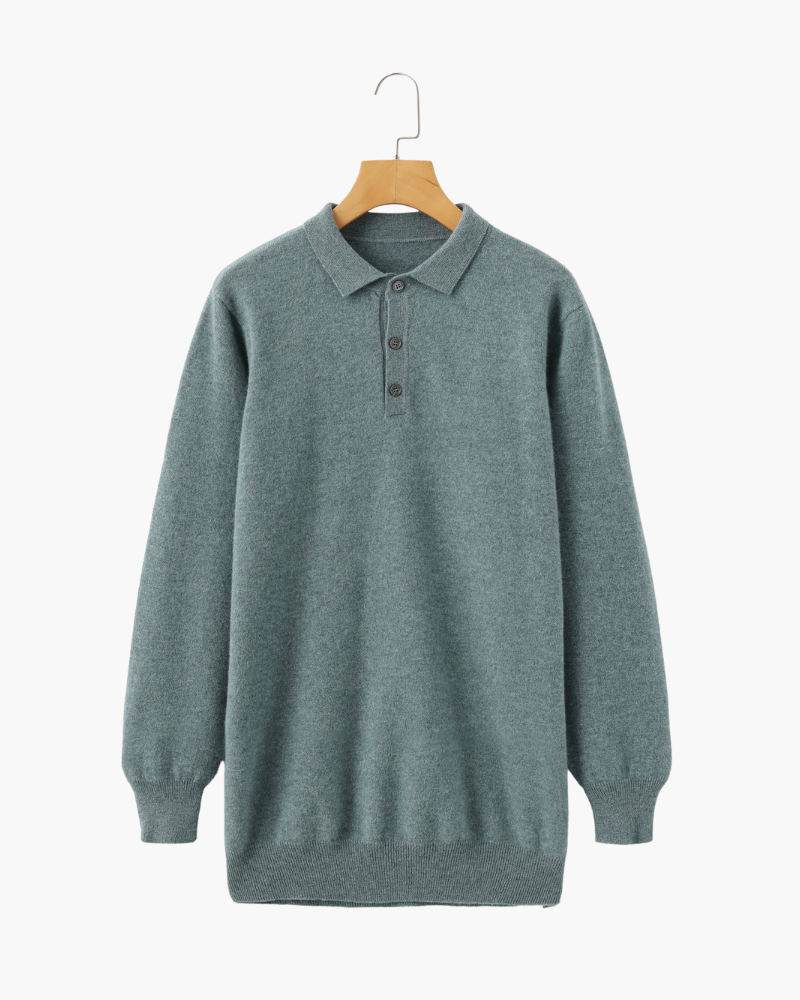 Cashmere Knit Long Sleeve Polo Sweater Sage Green 1