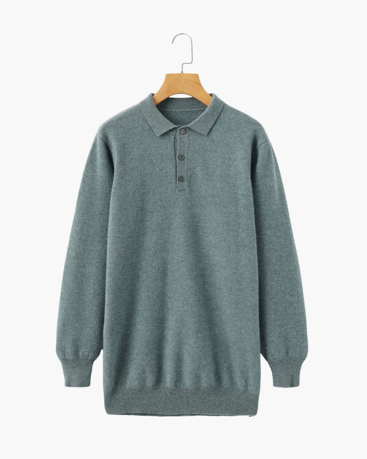 Cashmere Knit Long Sleeve Polo Sweater Sage Green 1