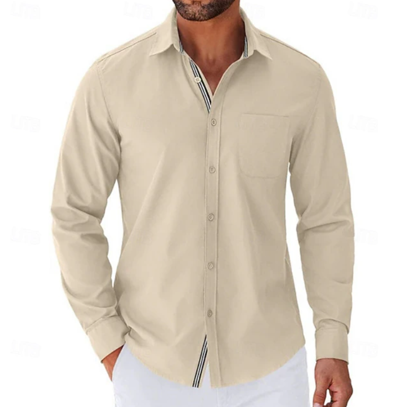 Casual Button Down Shirt Chest Pocket Beige 1