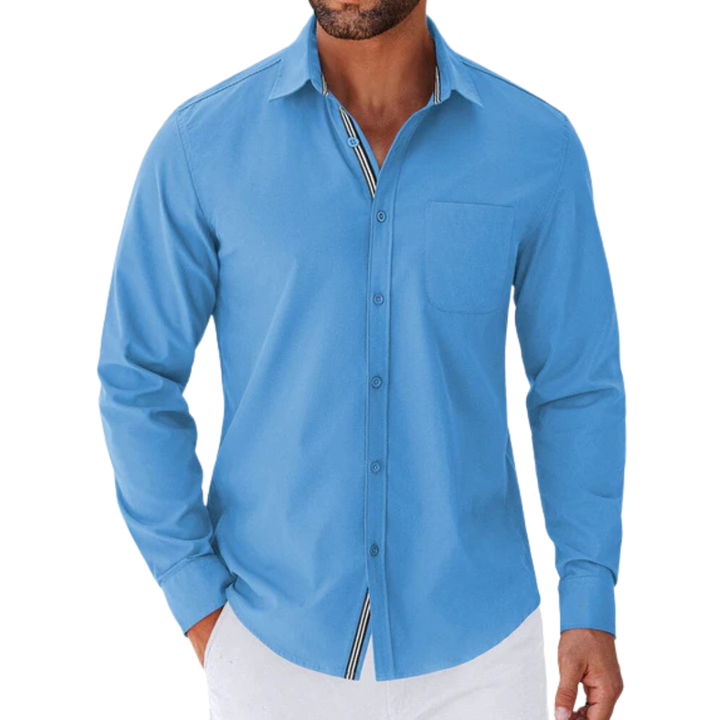 Casual Button Down Shirt Chest Pocket Blue 1