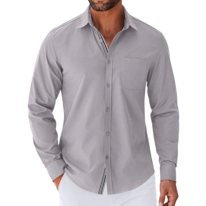 Casual Button Down Shirt Chest Pocket Gray 1