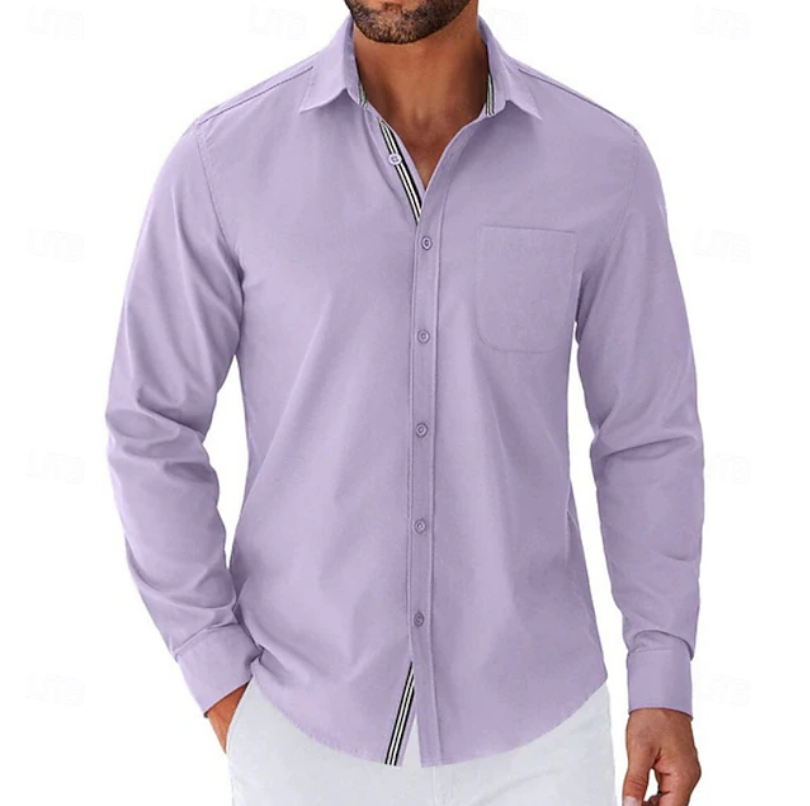 Casual Button Down Shirt Chest Pocket Lavender 1