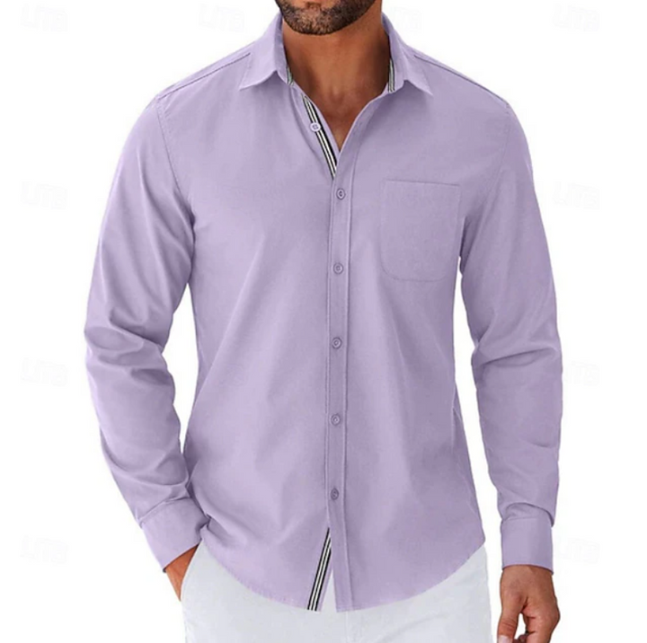Casual Button Down Shirt Chest Pocket Lavender 1