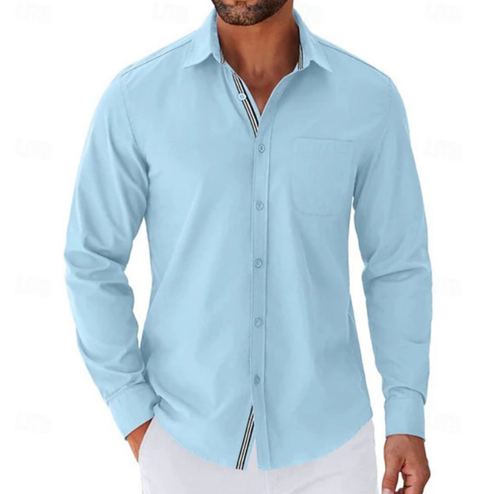 Casual Button Down Shirt Chest Pocket Light Blue 1