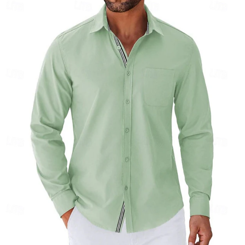 Casual Button Down Shirt Chest Pocket Light Green 1