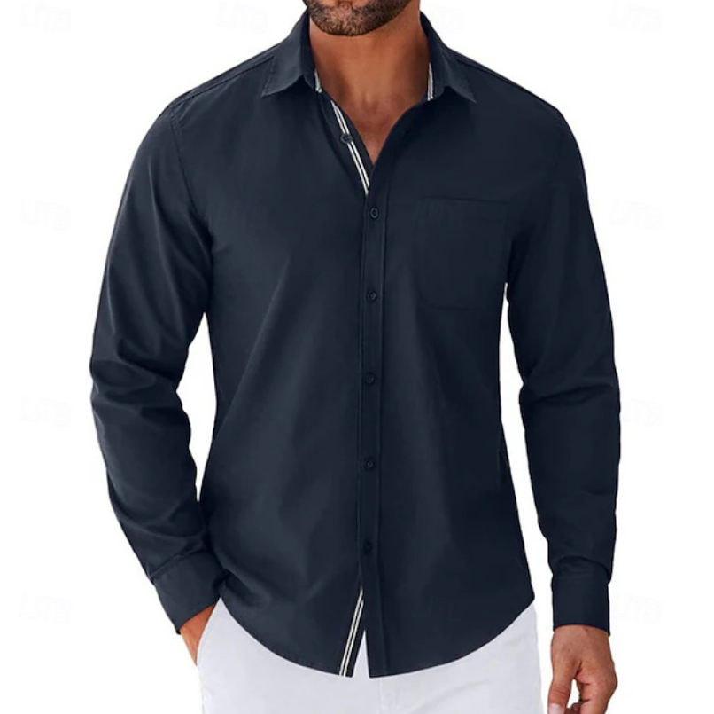 Casual Button Down Shirt Chest Pocket Navy 1