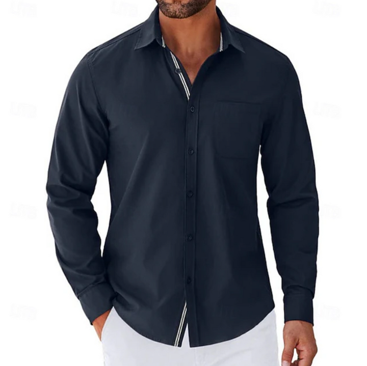 Casual Button Down Shirt Chest Pocket Navy 1