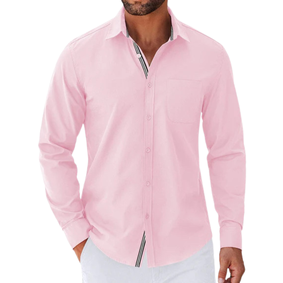 Casual Button Down Shirt Chest Pocket Pink 1