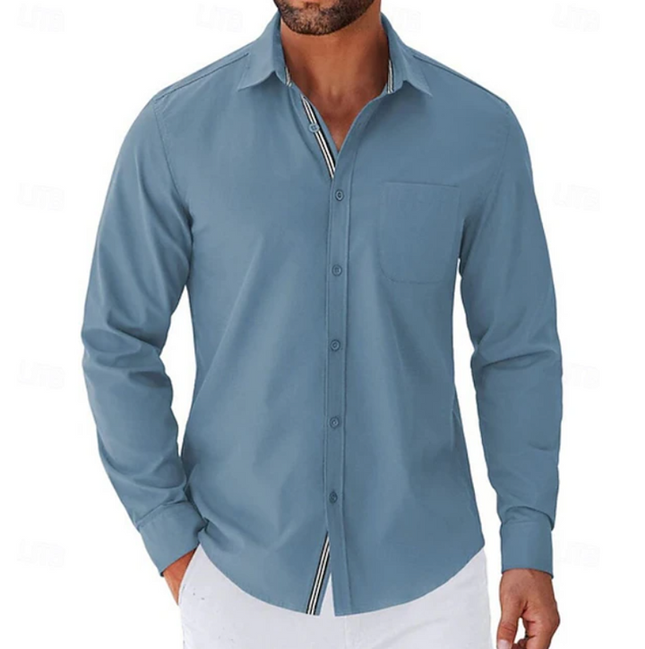 Casual Button Down Shirt Chest Pocket Steel Blue 1