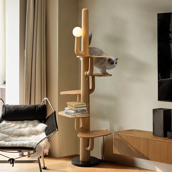 Cat Tree Floor Lamp Solid Wood Platforms Globe Light 74 in Set of 3 2